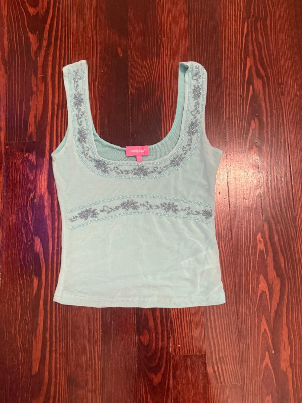 Blue Edikted Isiadora Beaded Scoop Neck Tank Top Size XS - Picture 2 of 4